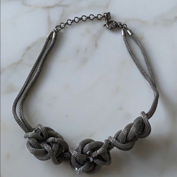 J crew silver mesh metallic knotted short necklace